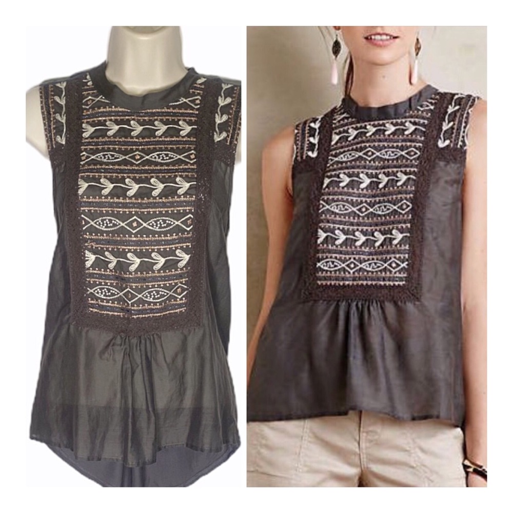 Anthropologie Tiny Embroidered Grey Isabel…
